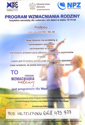 Program Wzmacniania Rodziny bezpłatne warsztaty dla rodziców i ich dzieci w wieku 10-14 lat